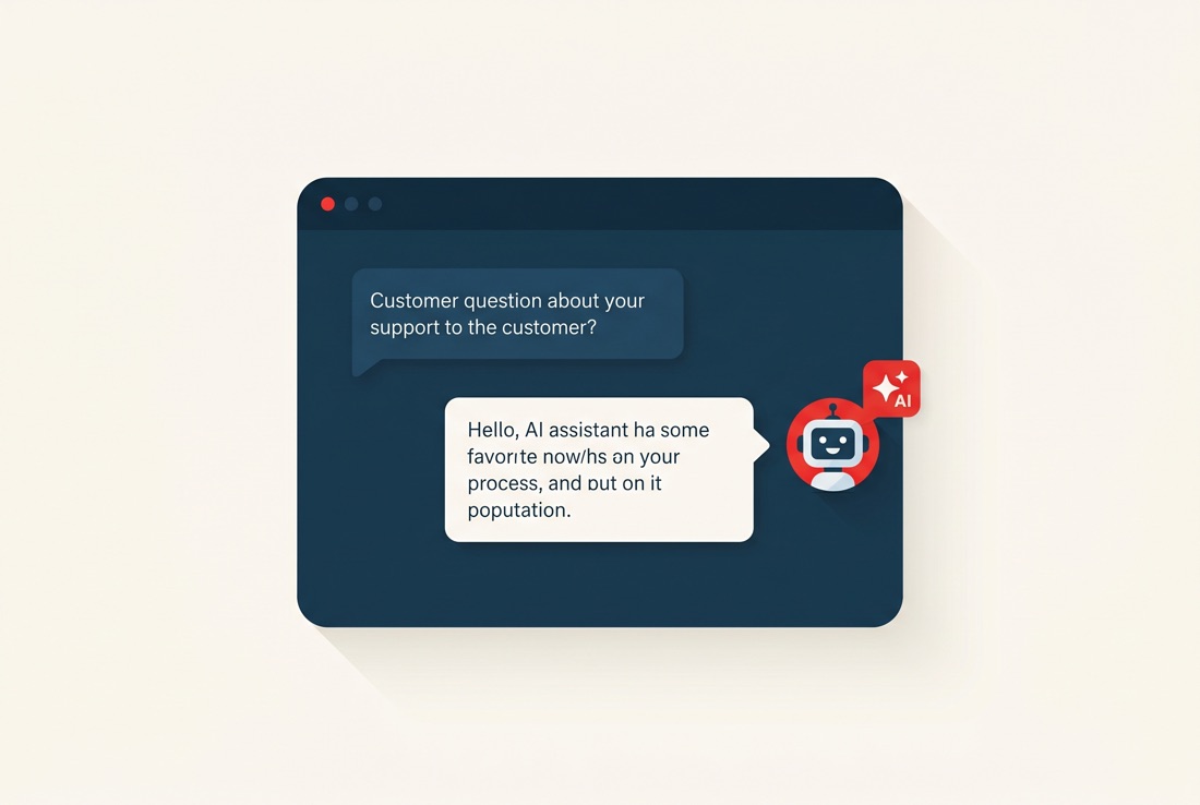 AI FAQ chatbot interface with an assistant answering a customer question in chat bubbles