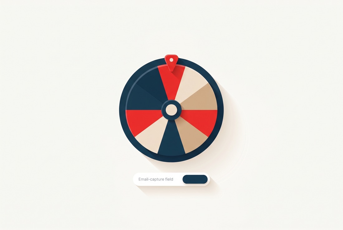 Spin-to-win prize wheel app with a segmented wheel and an email capture field